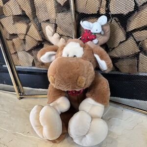 Vintage 1993 Commonwealth Moose with Mouse on Antler Plush Christmas Holiday Toy